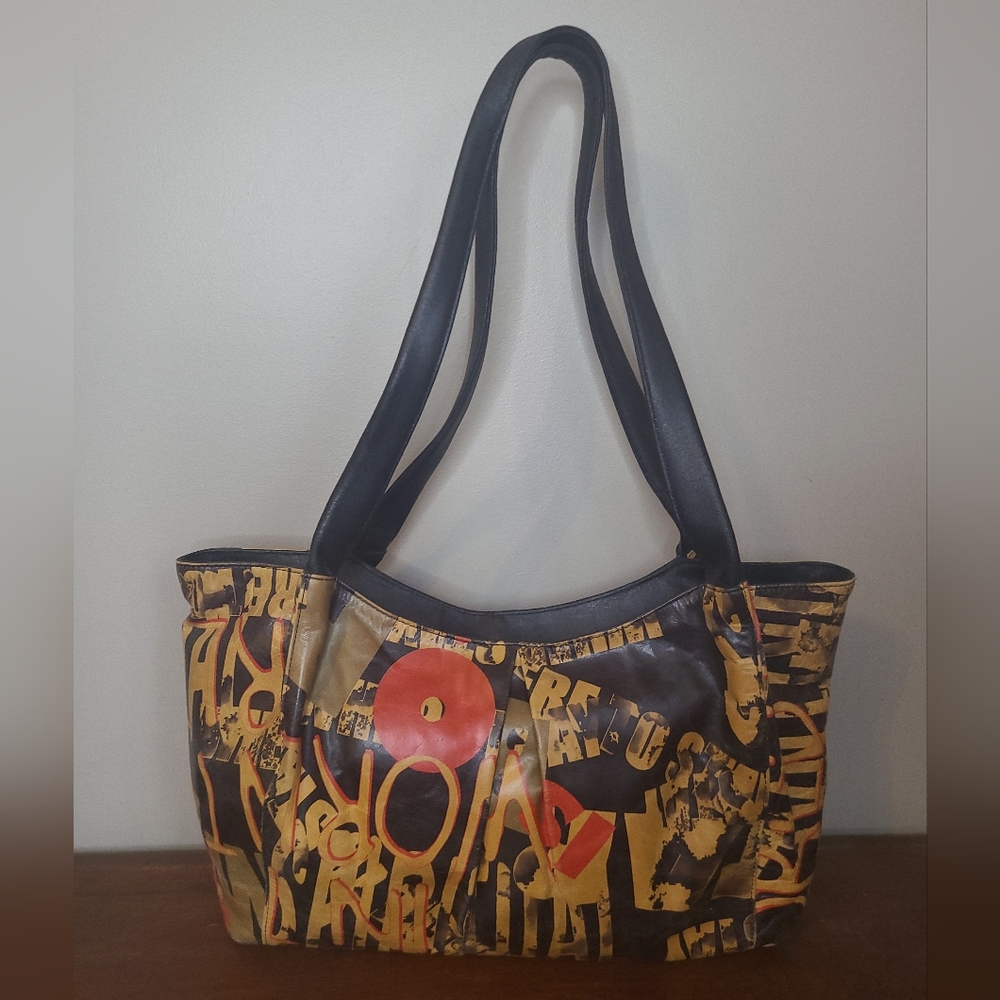 📰 Vintage Bertotti - Newspaper Print Leather Purse